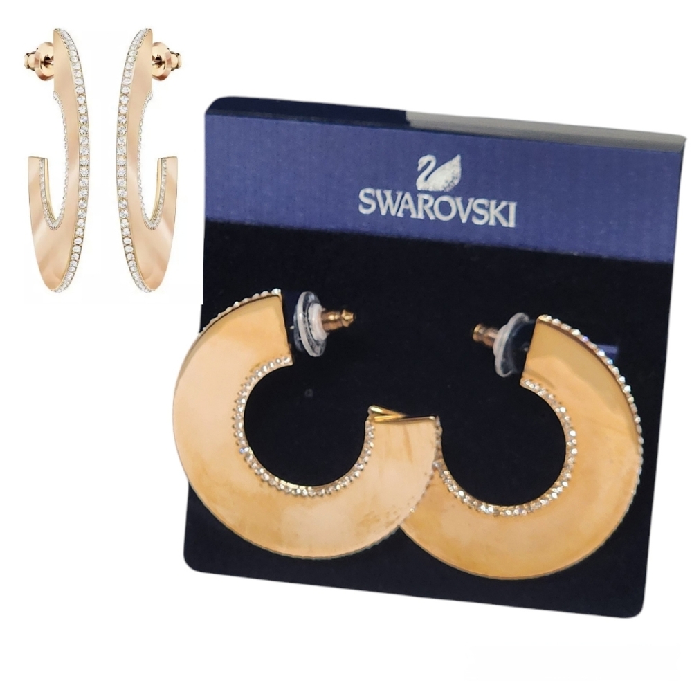 Swarovski Crystal Gelane Hoop Earring Pierced Gold EUC 1.75" Elegant Mirrored